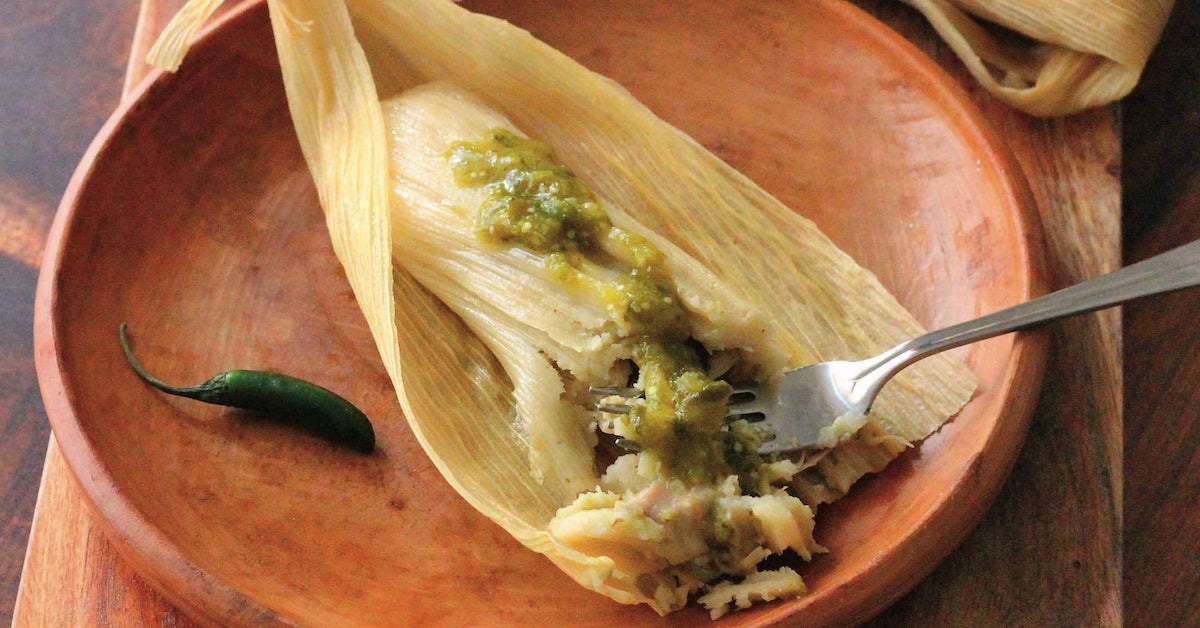 Fresh hand-made Pollo Verde Tamales