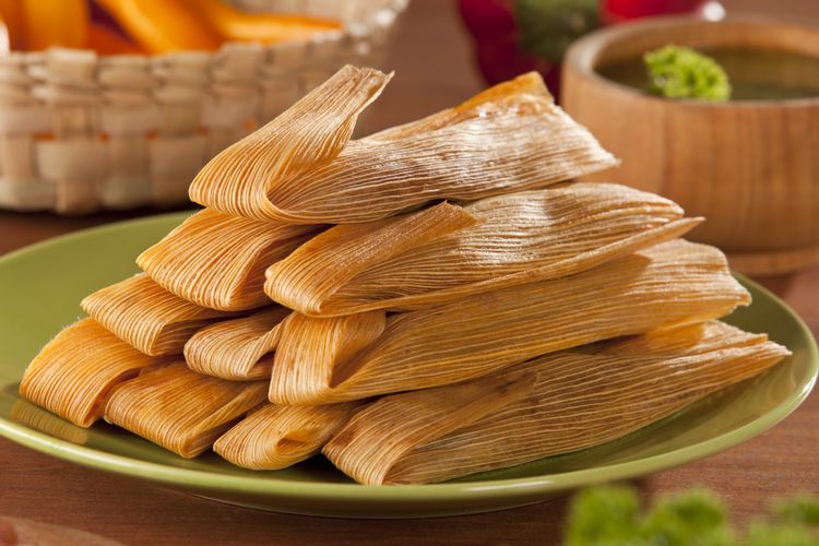 Fresh hand-made Pollo Verde Tamales